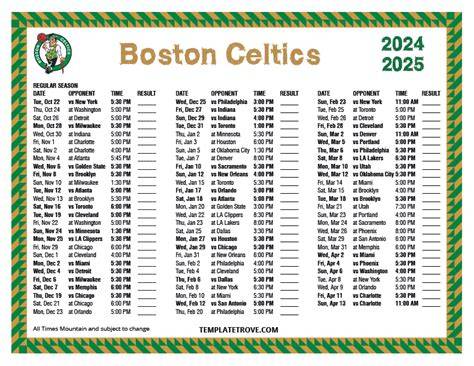 Boston Celtics Schedule 2024 25 Printable