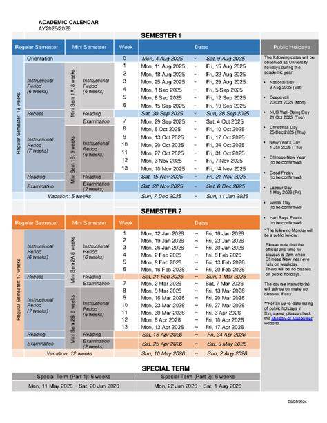 semester academic calendar