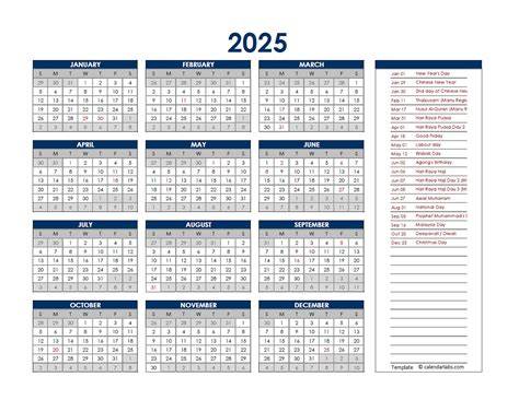 2025 calendar with holidays printable