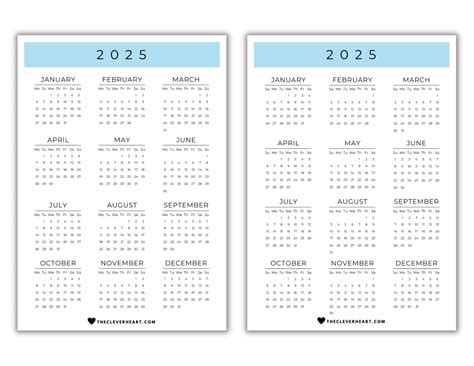2025 yearly calendar printable one page