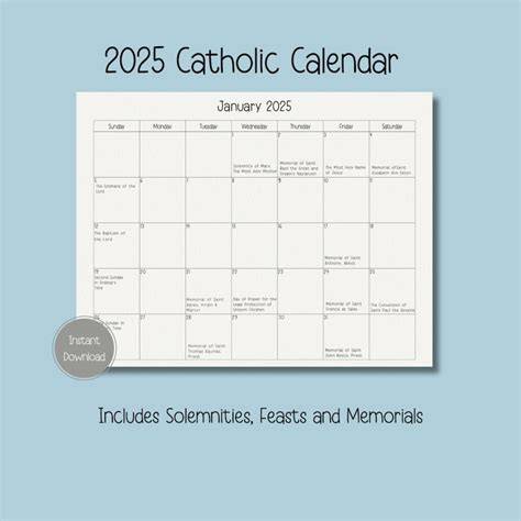 catholic calendar 2025