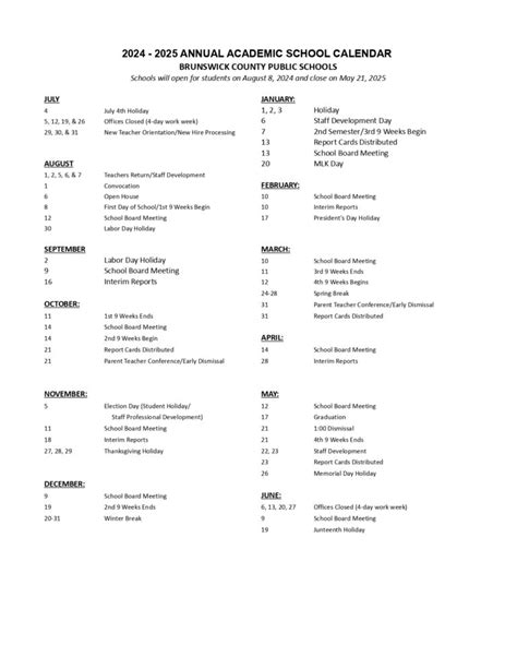 Brunswick County Schools Calendar 24 25