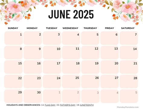 color 2025 june calendar planner printable