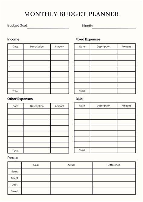 Budget Template Printable Free