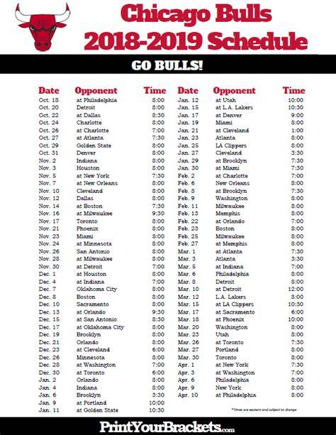 Bulls Schedule Printable