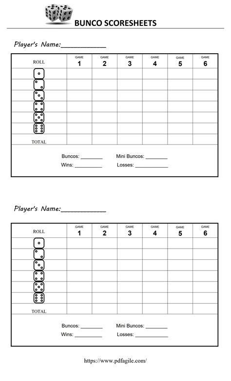 Bunco Score Cards Free Printable