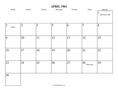 Calendar 1961 April