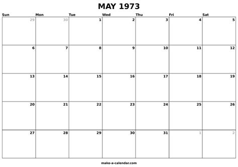 Calendar 1973 May