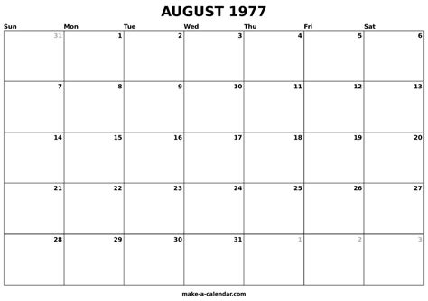 Calendar 1977 August