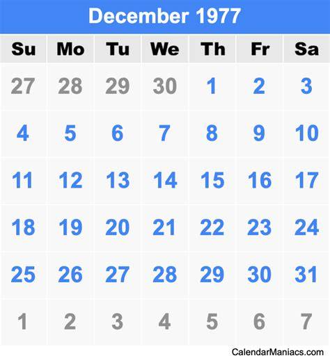 Calendar 1977 December