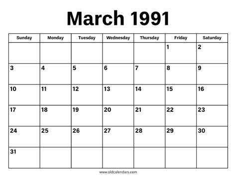 Calendar 1991 March