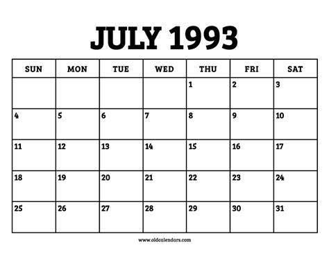 Calendar 1993 July