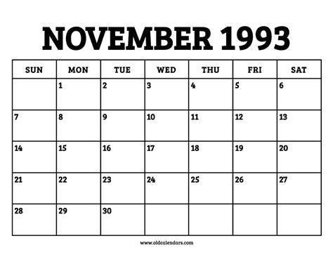 Calendar 1993 November
