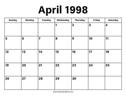 Calendar 1998 April