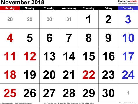 Calendar 2018 Nov