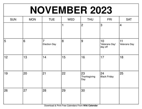 Calendar 2023 Nov