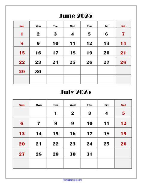Calendar 2025 June July
