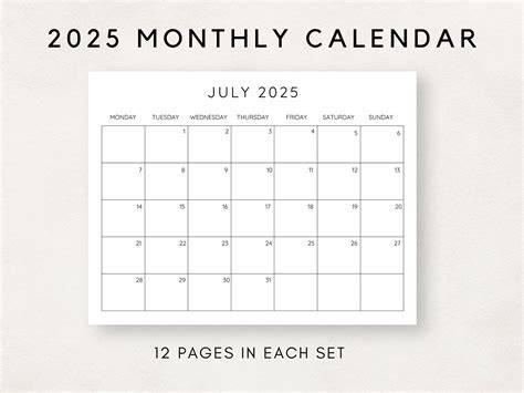 Calendar 2025 Monthly Printable
