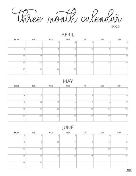 Calendar 3 Month Printable