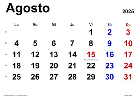 Calendar Agosto 2025
