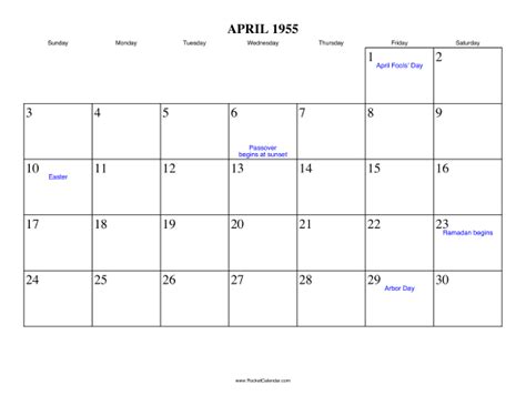 Calendar April 1955
