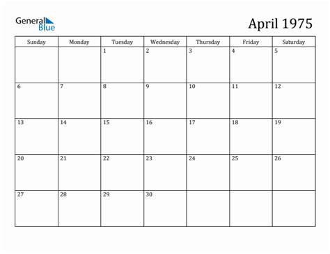 Calendar April 1975
