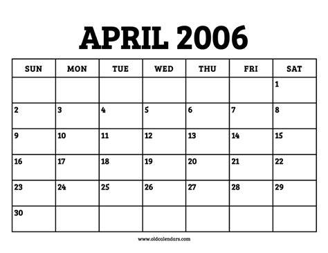 Calendar April 2006