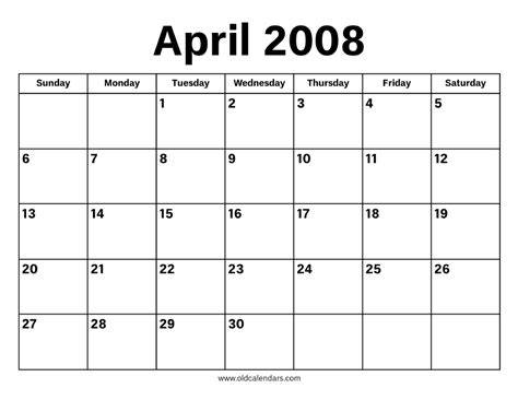Calendar April 2008