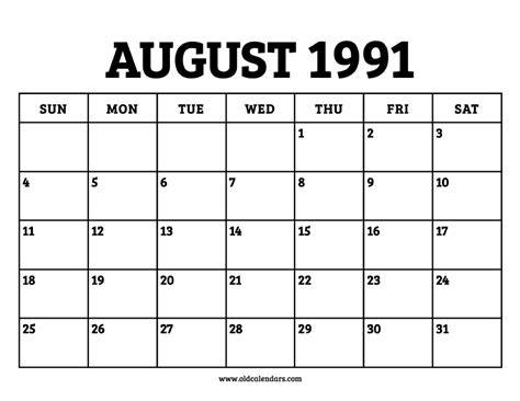 Calendar August 1991