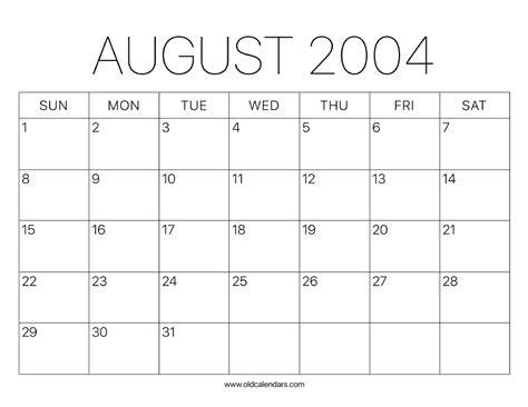 Calendar August 2004