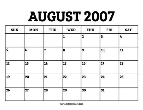 Calendar August 2007