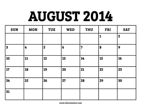 Calendar August 2014
