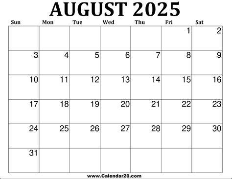 Calendar August 2025