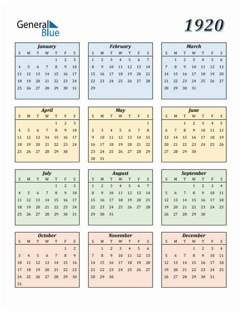 Calendar For 1920