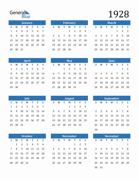 Calendar For 1928