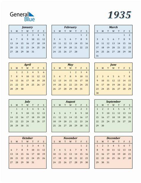 Calendar For 1935