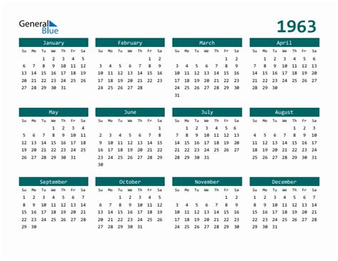Calendar For 1963