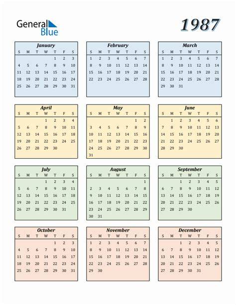 Calendar For 1987