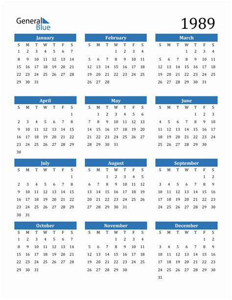 Calendar For 1989
