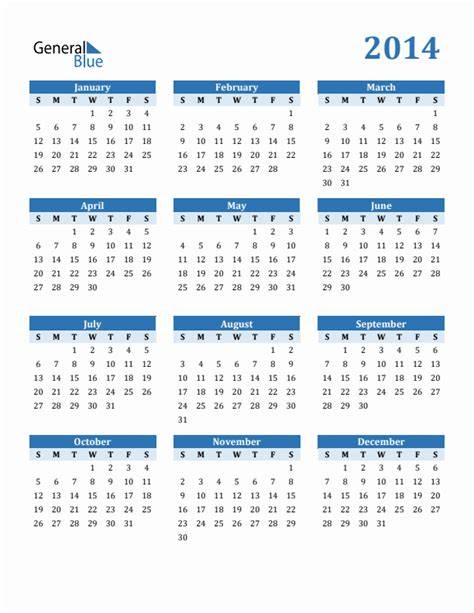 Calendar For 2014