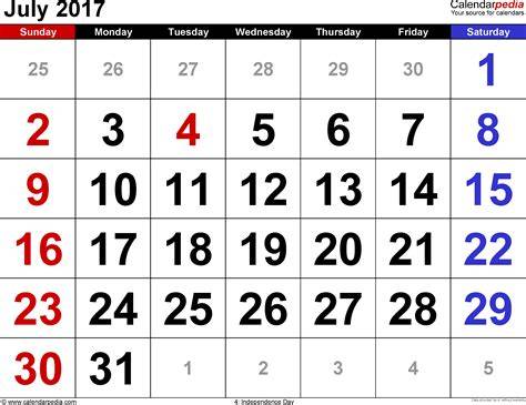 Calendar For 2017 July
