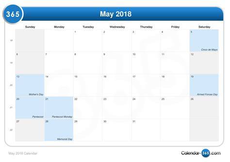 Calendar For 2018 May