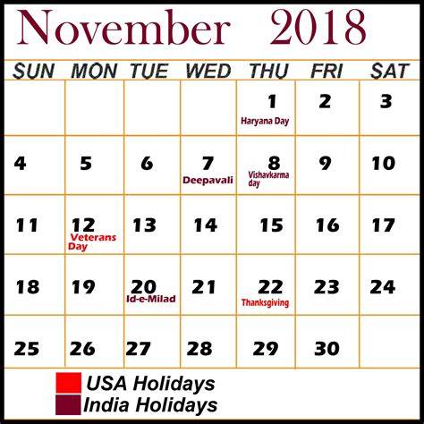 Calendar For 2018 November