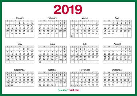 Calendar For 2019 Printable
