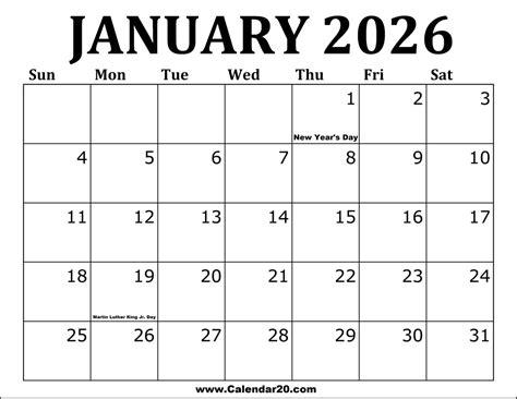 Calendar For 2026 Printable