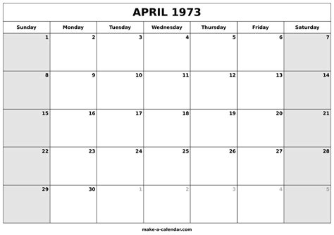 Calendar For April 1973