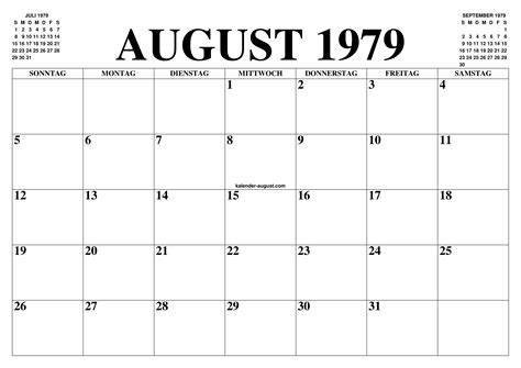 Calendar For August 1975