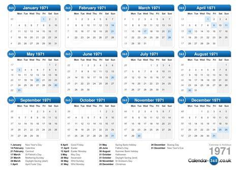 Calendar For December 1971