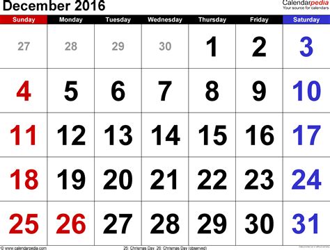 Calendar For December 2016
