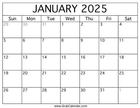 Calendar For Jan 2025